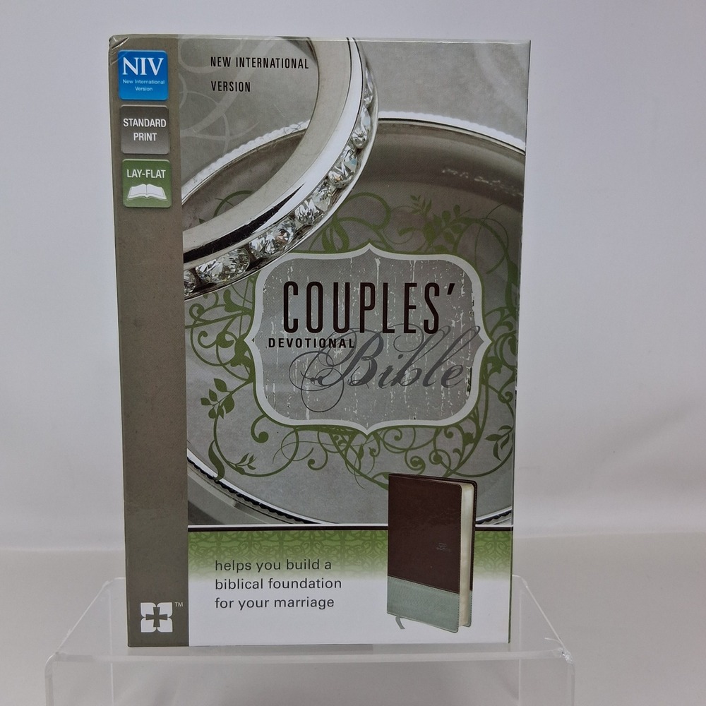 NIV Couples Devotional Bible Zondervan Chocolate Silver Duo-Tone Personalized